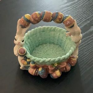 Vintage Basket With Rabbits and Eggs Figurine